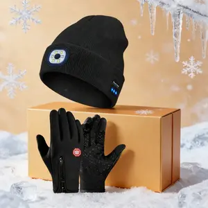 Hiatuses 2026 Winter Tech Gift Set: 650 Lumen Bluetooth LED Beanie (10H Runtime) + Touchscreen Windproof Gloves, Rechargeable Hands-Free Music Hat & Warm Gloves for Running/Cycling, Perfect Unisex Christmas Gift for Men & Women