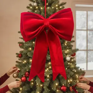 Christmas Tree Decoration Wedding Room Arrangement Huge Red Velvet Bow Decoration Shop Mall Window Background Wall Decorations, Suitable for Various Holiday Parties, Christmas Decoration, New Year Arrangement