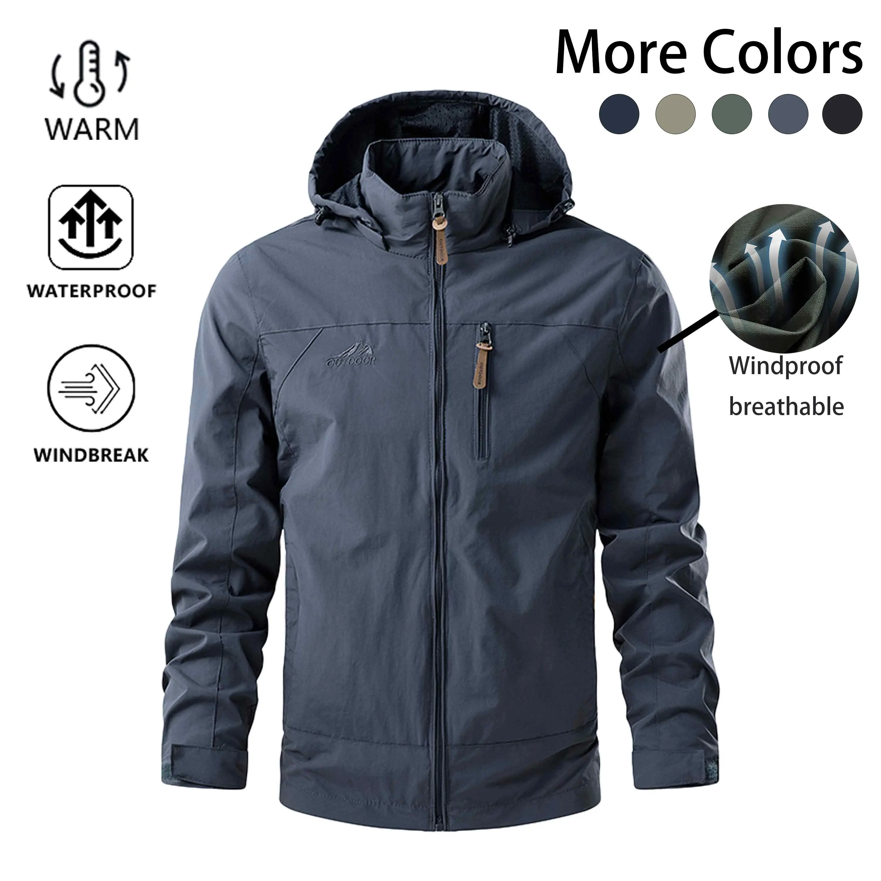 Men’s outdoor multicolor hardshell jacket with detachable hood, waterproof and windproof outerwear for autumn/winter, suitable for mountaineering, hiking, and casual wear