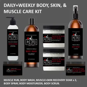 METRO Body, Skin & Muscle Care Kit - Includes Body Wash, Body Butter, Sugar Scrub & Exfoliating Sugar Scrub - For Those Who Want to Heal Their Relief