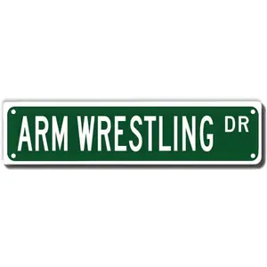 Arm Wrestling Dr Street Sign, Arm Wrestling Gift, Arm Wrestling Wall Decor for Home Office Garage Man Cave Plaque Quality Metal Sign 16x4 Inch