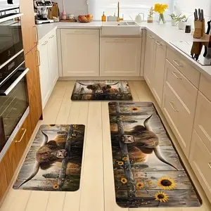 Highland cow sunflower pattern design non-slip floor mat, soft and comfortable, won't make you tired even after standing for a long time. 12mm thickened material. Suitable for bathrooms, kitchens, bedrooms, living rooms, and offices. Machine washable rug