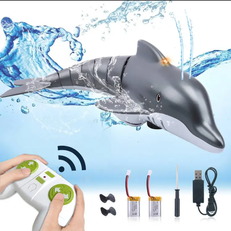 Remote Control Dolphin Toy 2.4G High Simulation Dolphin Remote Control for Swimming Pool Bathroom Great Gift RC Boat Shark Toys for 6+ Year Old Boys and Girls (with 2 Batteries)