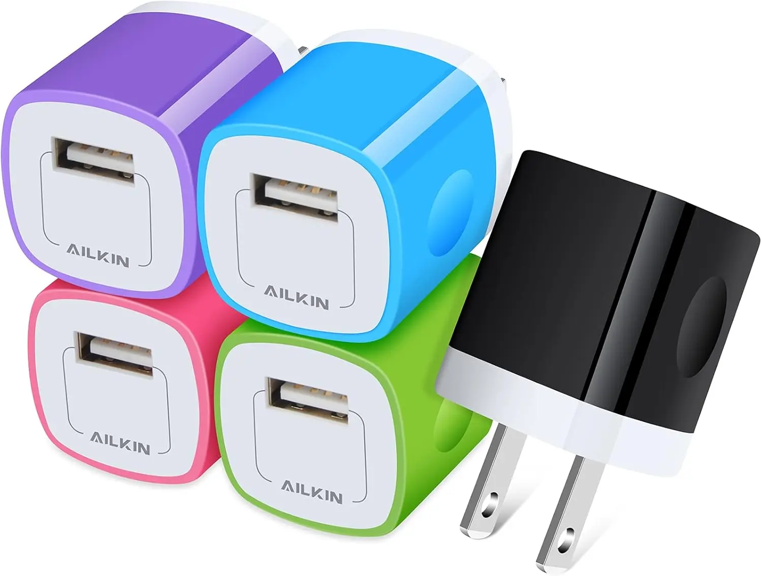 USB Wall Charger Plug, Fast Charging Block, AILKIN 5Pack 1A 1-Port Power Adapter Charging Cube Bricks Box for iPhone 17 16 15 14 13 12 Mini Pro Max/11/XR, iPad Pro/Air, Cell Phone USB A Plug Cargador