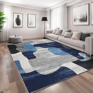 GARVEE 8x10 Washable Rugs Modern Abstract Contemporary Area Rug With Non-Slip Backing Ultra-Thin Stain Resistant Throw Carpet Non Shedding Floor Cover For Living Room Bedroom Office Playroom,Blue