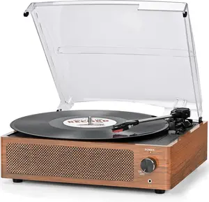 Vinyl Record Player with Speakers  Turntable for Vinyl Records Belt-Driven Turntable Support 3-Speed  Playback Headphone AUX RCA Line LP Vinyl Players for Sound Enjoyment Retro Brown