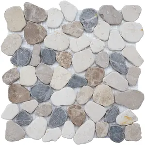 Simple Tile 5 Sheets Marble Mosaic Tile for Kitchen Backsplash, Bath Bathroom Floor, Etc, "River Rock Collection" MM 9504 - Canyon, Mixed Rounds, 12"X12"X3/8", Tumbled