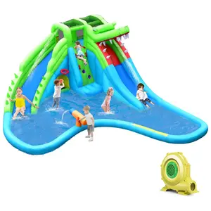 【On Sale】Inflatable Water Slides w/ Air Blower for Kids, Mega Waterslide Park for Kids Backyard Family with Double Slide, Climbing, for Kids and Adults Outdoor Party Gifts, COSTST, fathersdaygift