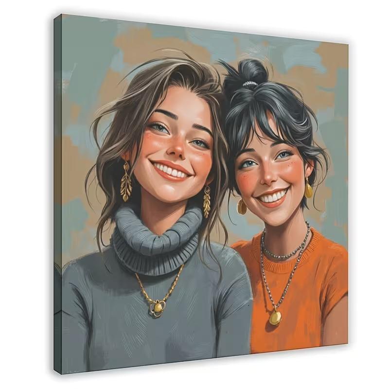 2D Flat, Custom Comic Style Photo Canvas - Personalized Family Portrait with Your Photos, Anime/ Manga-Style Face & Hair - Durable Framed Wall Art for Home, Office, /s - Unique Birthday/Anniversary/Christmas Gift (/Outdoor Use)