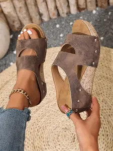 Women's Cork Heel Mules, Retro Style Summer Commuter Casual Shoes, Versatile Cool Slippers, Wedge Thick Sole Sandals, Wedge Heels Sandals