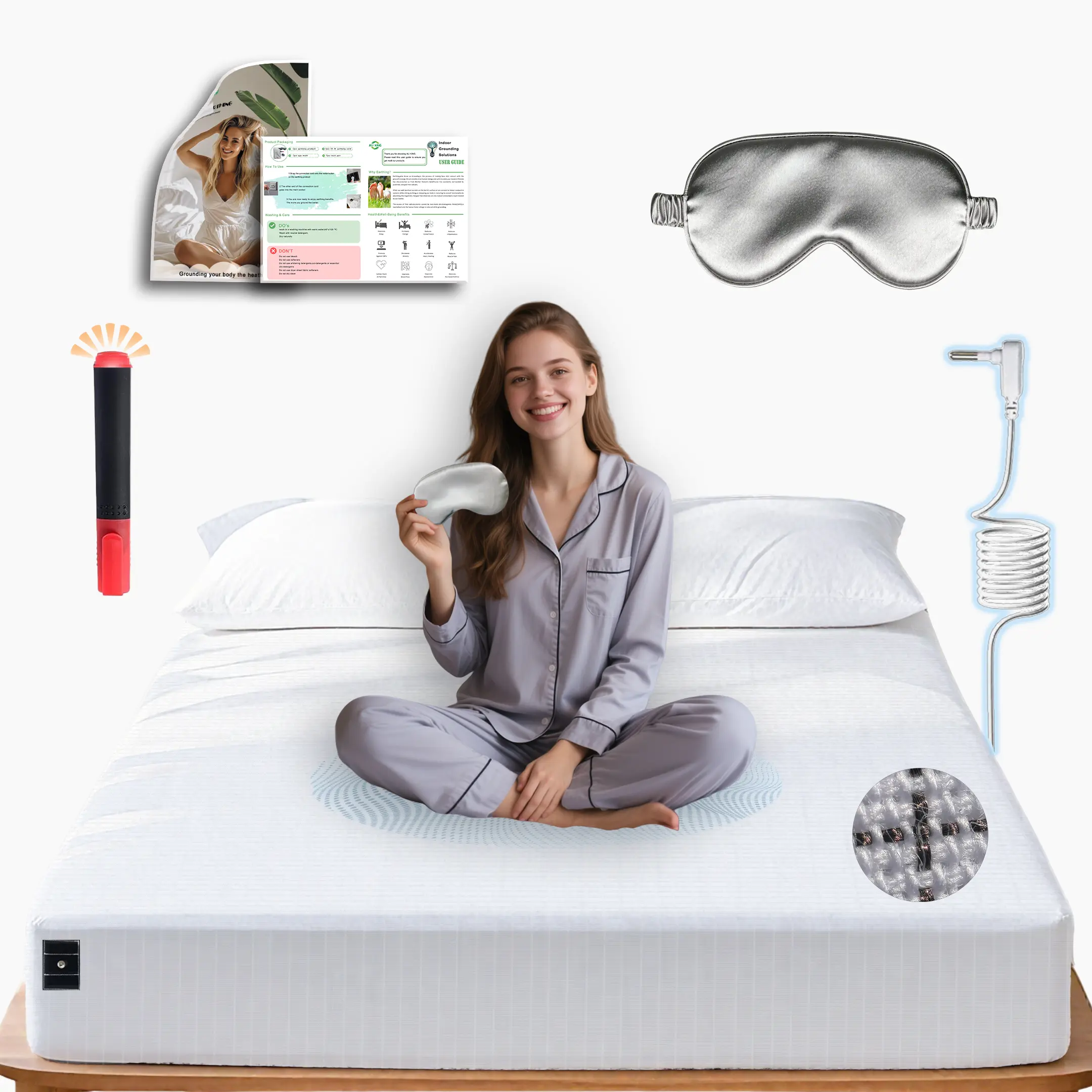 Grounding Sheets Soft Organic Cotton + 9% Silver Fiber Fitted Sheets For Improved Sleep Anxiety Relief Chronic Pain Relief