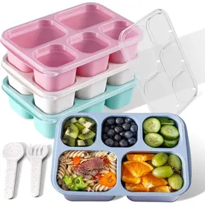 Lunchable Snack Containers for Kids &amp; Adults, Reusable 5 Compartment Lunch Containers for Kids, Perfect for School,Work &amp; Travel,Wheat Straw Material,4 Colors(9"L  6"W  5"H )  leak-proof lunch boxes lunchcontainer