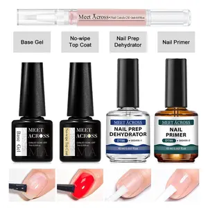 MEET ACROSS 5pcs Functional Soak Off Gel Nail Polish Set, Base Coat, Top Coat, Nail Primer, Nail Prep Dehydrator, Cuticle Oil, Nail Art Tool for Women & Girls, Perfect Gift for Nail Manicure Lovers