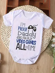 Unisex Baby Short-Sleeve Romper, "I'm Proof Daddy Does Not Play Games All the Time" Gaming Console Print, Summer Newborn Bodysuit, Pregnancy Gift for Outdoor Use