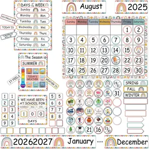 132 count Boho Rainbow Calendar Bulletin Board Set with Days of The Week, Days in School, Seasons, Festival, Weather Cards for Classroom  Decoration Supplies