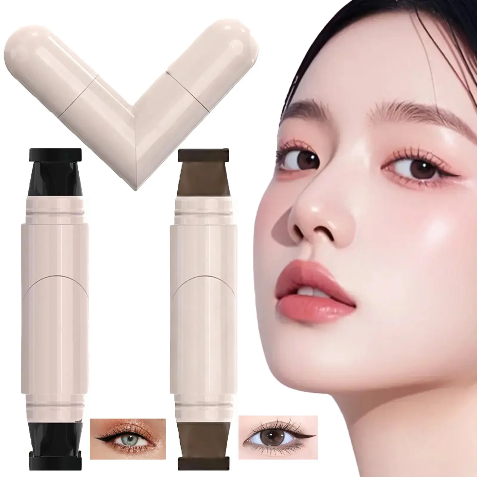 Dual-Ended Pre-Stamped Eyeliner Stamp with Silicone Tool - 72H Waterproof Aqua Pigment Liquid Cosmetic, Candelilla & Carnauba Wax for High Contrast Douyin Makeup, Perfect Wings, Brow Touch-Ups (Bulk Nest Option)