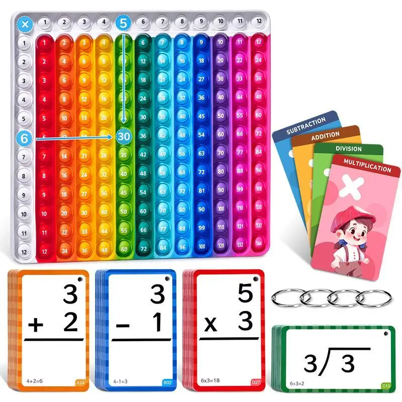 Math games with addition, subtraction, multiplication, division flashcards or multiplication tables, math fidget toys, math flashcards + pop fidget chart fine motor activity kids toys