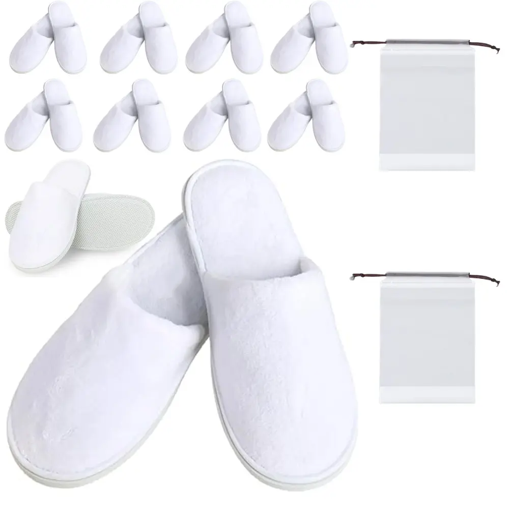 10 Pairs White Disposable Closed-Toe Guest Slippers with 2 Storage Bags, Soft Material Non-Slip Indoor Slippers for Hospitality, Home Manicure & Pedicure Use