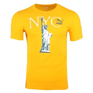 PUMA Mens Nyc Liberty Graphic Crew Neck Short Sleeve Casual Tops Casual - Yellow