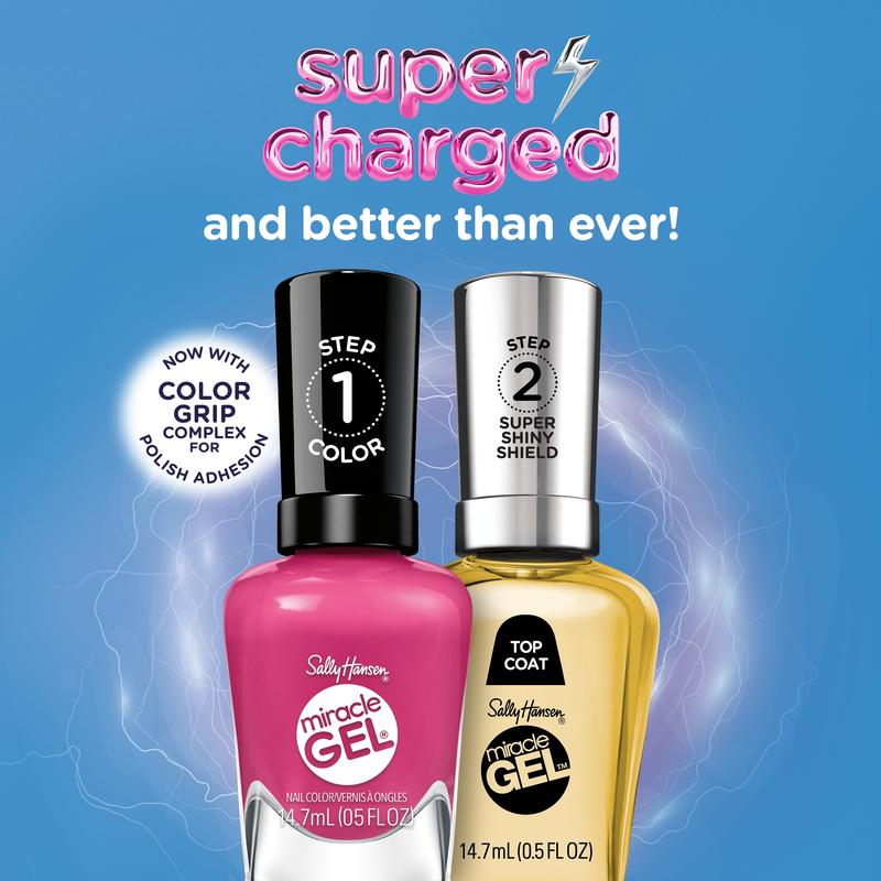 Sally Hansen Miracle Gel Supercharged Pinks Nail Polish + Super Shiny Shield Top Coat Duo Bundle, Long Wear, No UV Light Needed