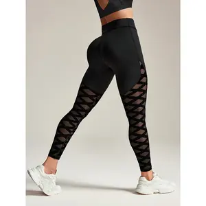 Plus Size - Plus Size - Women'S High-Waisted Black Mesh Leggings - Tummy Control, Lift The Buttocks, Stretchy, Comfortable, Suitable for Workouts, And Casual Wear, Leggings, Stylish Design, Comfortable Fit, The Perfect Gift