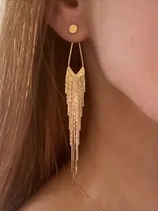 Copper Tassel FRINGE EAR JACKETS/ Boho Earrings/ Golden Fringe Drop Earrings/ Golden Tassel Earrings/ Silvery Dangle Earrings/art Deco Earrings/ Dangling Earrings