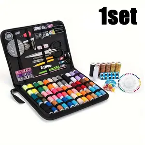 Portable multifunctional sewing kit with storage bag; one set includes materials in random colors, including thread.