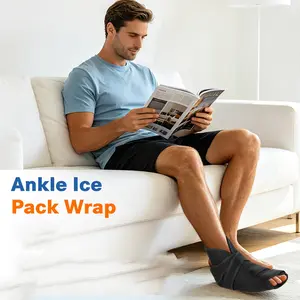 Ankle Ice Pack, Cold and Hot Therapy, 4 Detachable Gel Pouches, Adjustable Strap, Reusable, Fits Ankle Sprain, Achilles, Plantar Fasciitis, Large Size