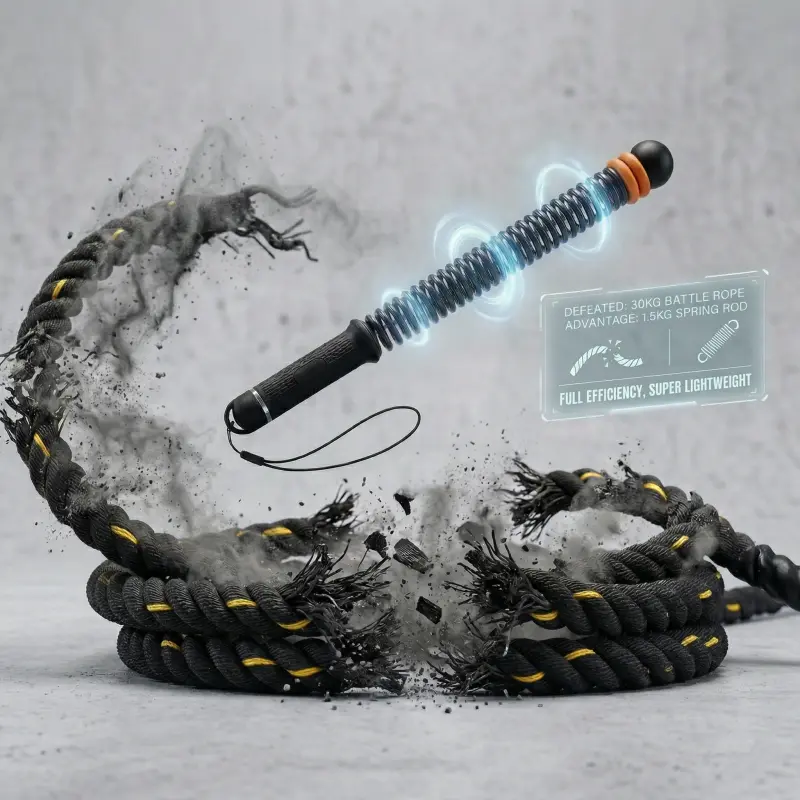 Cordless Battle Rope Sticks with Adjustable Cords - Compact, Functional Home Gym Equipment for Strength Training, Dynamic Spring Resistance Full Body Workout Bar with Secure Hold