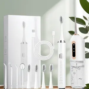 Advanced electric teeth cleaning tool set, including advanced wireless flosser, advanced electric toothbrush, 3 mode control, and can be charged via USB. Equipped with 4 compatible nozzles and 4 brush heads, the flosser head can rotate 360 degrees