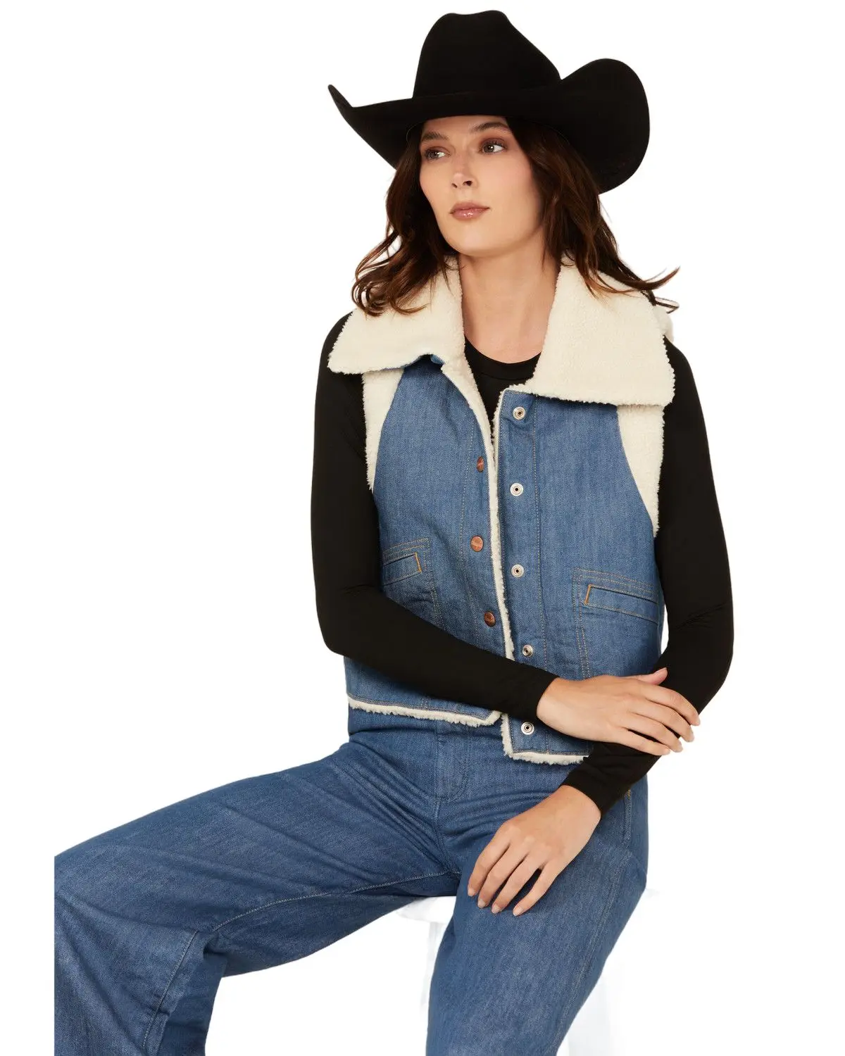 Wrangler Women's Sherpa Lined Denim Vest - 112358123