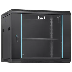 VEVOR 9U Wall-Mounted Server Network Enclosure - Home Office Compact Adjustable Configurable Rack, 15.5in Depth, 200lbs Capacity, Lockable Glass Door & Side Panels, 200lbs Load, Ideal for IT & A/V Gear, TikTokShopBlackFriday, Enclosure Cabinets