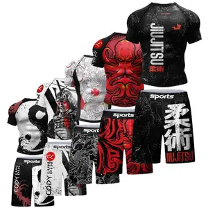 2025MMA2-PieceSportsSuit-BJJJiuJitsuGiRashguard+MuayThaiShorts|Boxing&GrapplingGymOutfitTrainingShirtAthleticSportswear