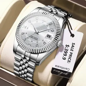 GOHUOS 8804 Men's Luxury Wristwatch Waterproof Luminous Date Stainless Steel Quartz Watch with Free Box & Bag for Casual & Business Wear
