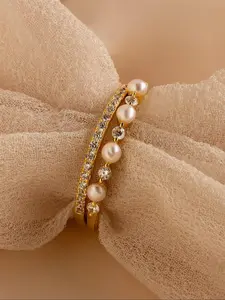 Luxury Imitation Pearl & Round Cut Synthetic Zirconia Decorative Women's Stackable Ring Set, Engagement Rings for Women Girls, Promise Rings