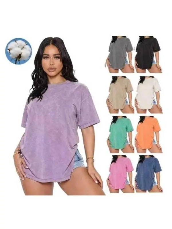 Women's 2-Pack Soft Washed Cotton Oversized Round Neck Short Sleeve Loose Casual Plain T-Shirts, Basic Unisex Tee Tops, Soft Cotton, Baggy
