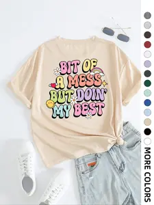 Women's Letter Graphic Drop Shoulder Tee, Summer Clothes Women, Casual Short Sleeve T-Shirt, Women Tops for Summer