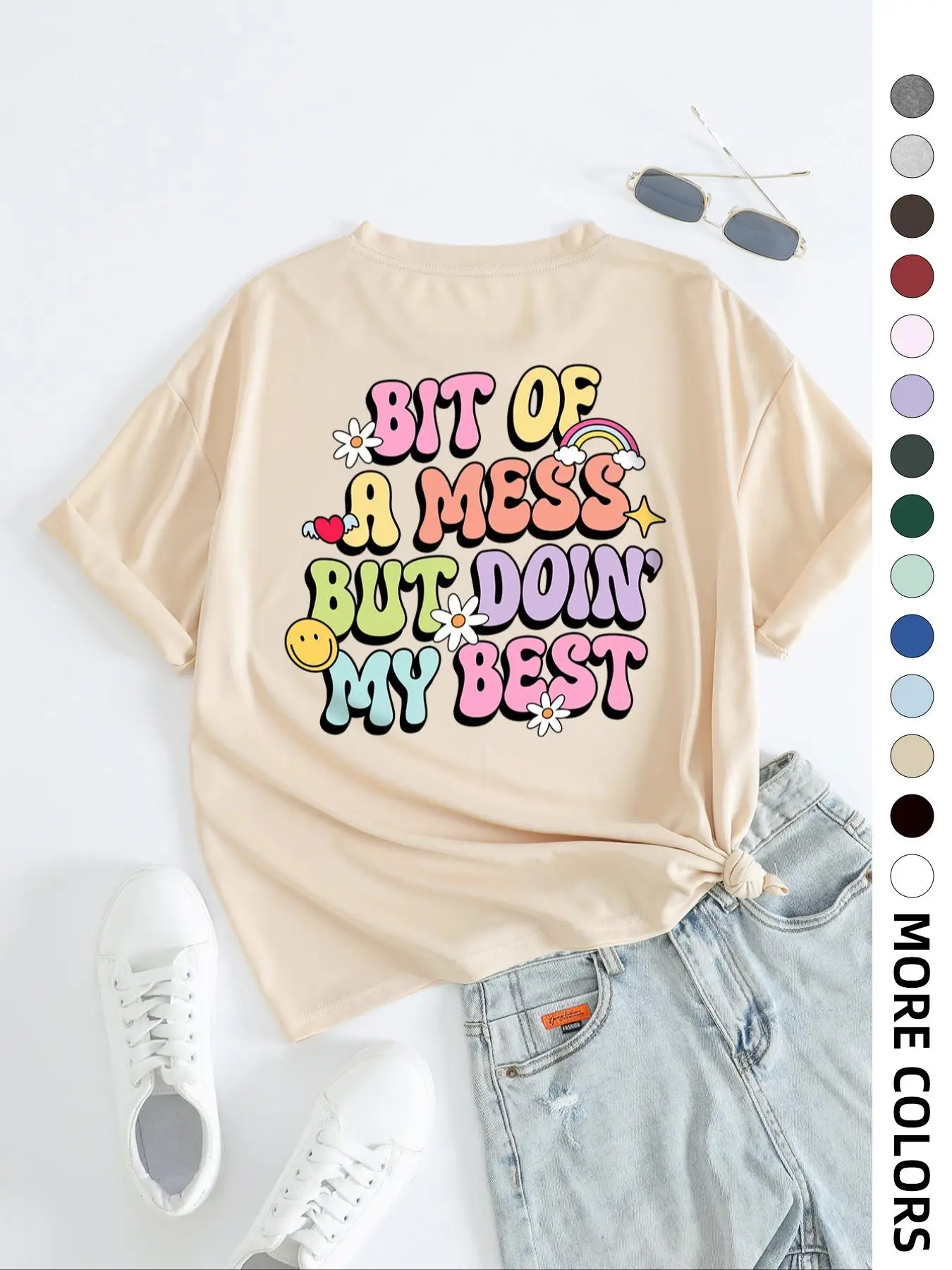 Women's Letter Graphic Drop Shoulder Tee, Summer Clothes Women, Casual Short Sleeve T-Shirt, Women Tops for Summer