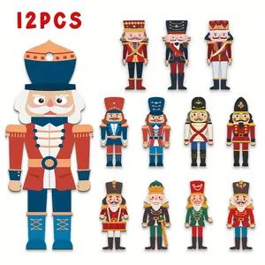 12 Pc Christmas Nutcracker Wooden  Hanging Ornaments - 12 Unique yet Cohesive Designs, Vibrant-Colored & Exquisitely Patterned Wood-Like Hanging Decorations, Suitable for Christmas Trees, Wall Decor and Gift Tag Accessories