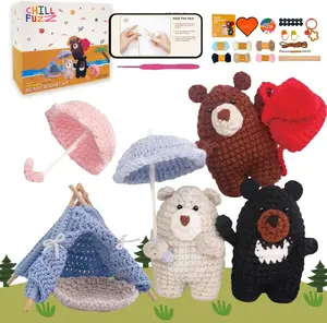 ChillFuzz Animal Crochet Kit Beginner Crochet Kit for Adults with Soft Yarn Hook and Instructions Cute Handmade DIY Gift Bear