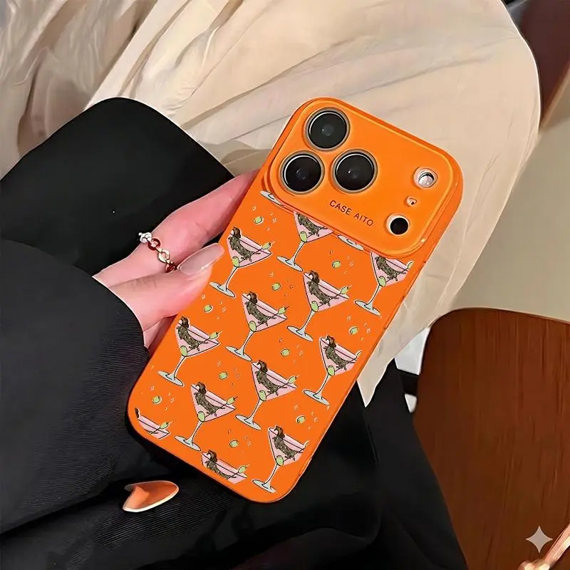 Cocktail Dachshund Illustration Phone Case. Compatible with iPhone 17 Pro Max, 16 Pro Max, 15 Pro Max, and 14 Pro Max. Includes lens protection. Also compatible with iPhone 15, 14, 13, and 12. Made of skin-friendly TPU material.