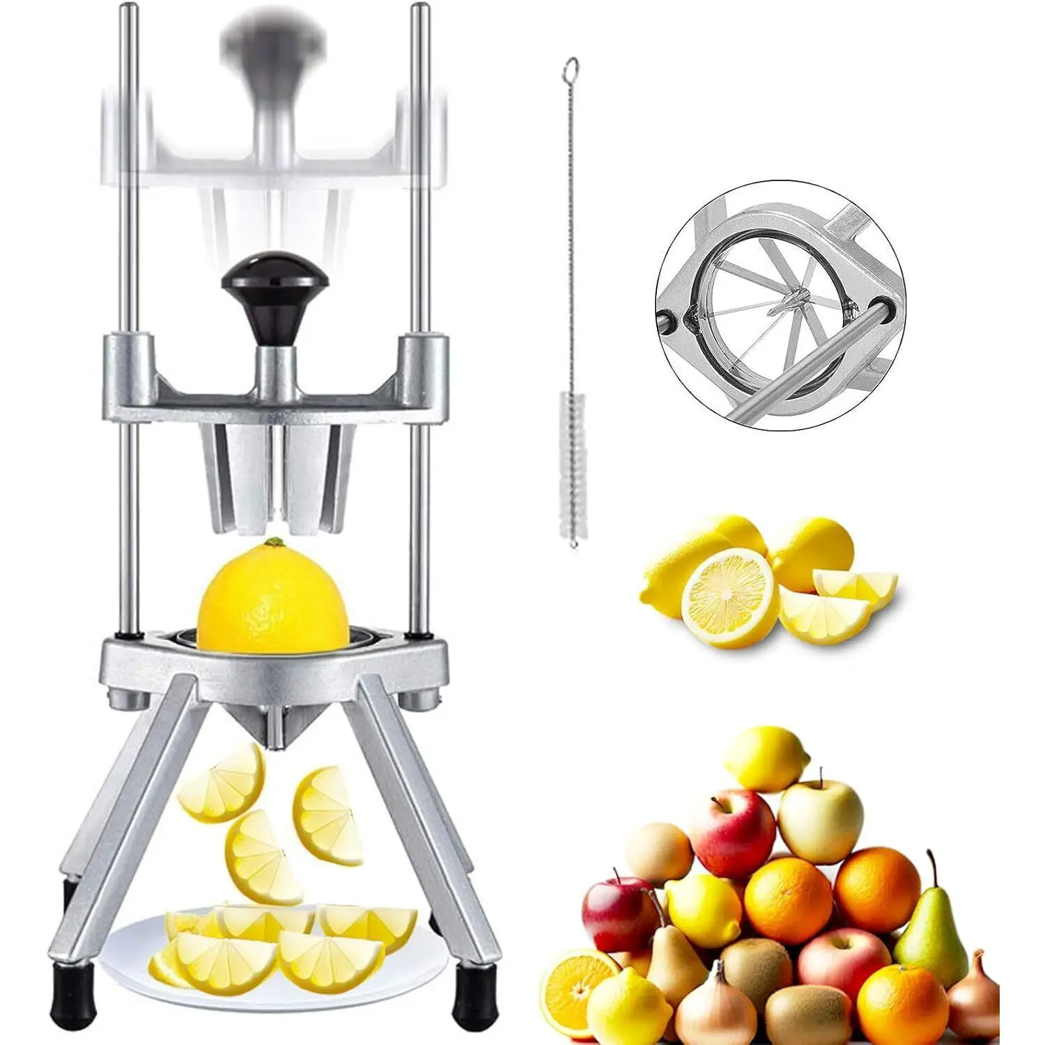 Commercial Lemon Cutter 8-Section with V-Shaped 420 Stainless Steel BladesEasy Wedger Stainless Steel Blade Fruit Lime Slicer NSF Certified Easy-to-Use for Bar Restaurant (8-Section)