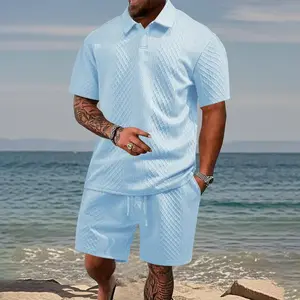 2pcs/set Men's Summer Solid Polo Shirt & Drawstring Waist Shorts Set, Cozy Breathable Two-piece Outfits for Daily Outdoor Wear, Men Clothes for Summer