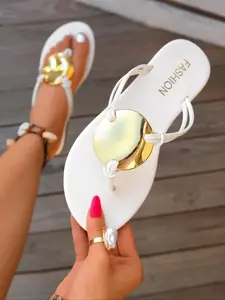 FITORY Women's Flat Thong Sandals, Open Toe Sandals, Stylish Summer Flip Flops Made from Soft PU Leather, Elegant Casual Shoes for Beach and Outdoor Activities