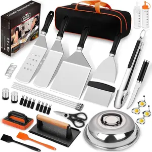 42pcs Griddle Accessories Kit for Blackstone, Flat Top Grill Spatula Set with Enlarged Spatulas, Melting Dome and Burger Press, Professional Hibachi Tools Gifts for Outdoor BBQ Teppanyaki