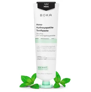 Boka Fluoride Free Toothpaste - Nano Hydroxyapatite, Remineralizing, Sensitive Teeth, Whitening - Dentist Recommended for Adult & Kids Oral Care - Ela Mint Flavor, 4 Fl Oz 1 Pk