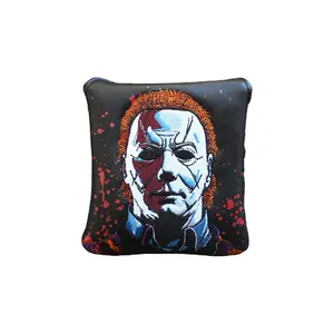 Myers Golf Mallet Putter Headcover - Character Design with Red Hair, Black Background, and Durable Construction