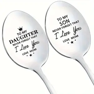 Mirror Polished Stainless Steel Spoon Engraved Gift for Daughter Son, Coffee Tea Men Women Friends, Perfect Birthday Christmas Valentine's Day, Cutlery
