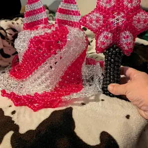 Kandi Cat Ear Bucket Hat with Star Accessory Pink Beaded Design for Festive Outfits