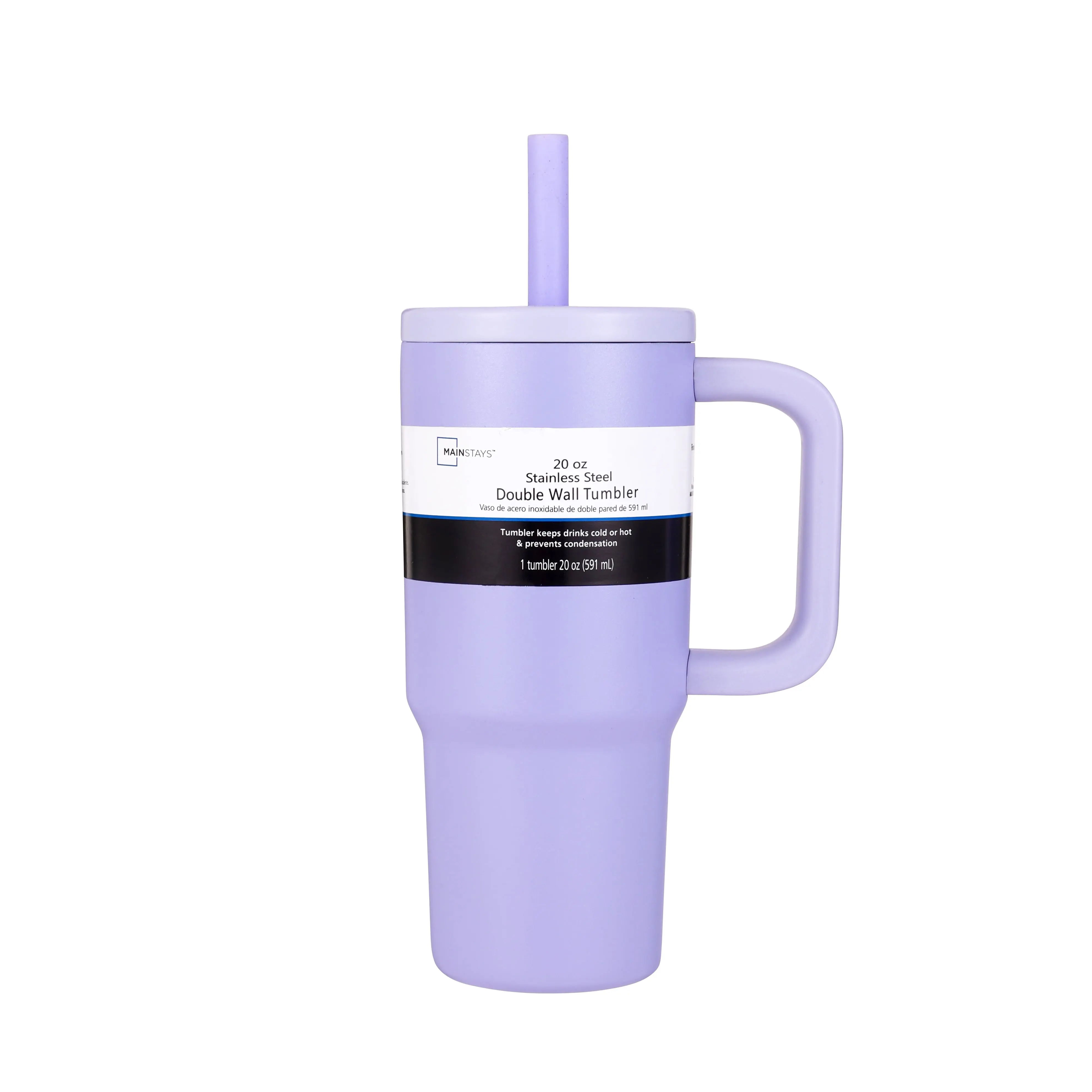 Mainstays 20 oz Double  Wall Stainless Steel Tumbler with Straw Lid, Purple